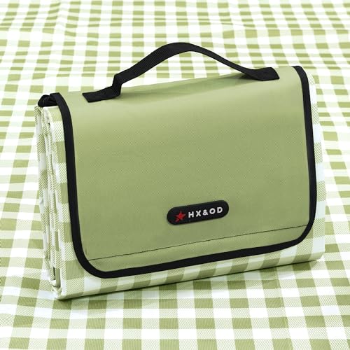 HX&OD Picnic Blanket Outdoor Extra Large Picnic Mat 80"X60" Camping Blanket Beach Blanket Foldable Waterproof Sand Mat Hiking Travel Family Concerts(Green) - color: Green, size: 80”x 60”