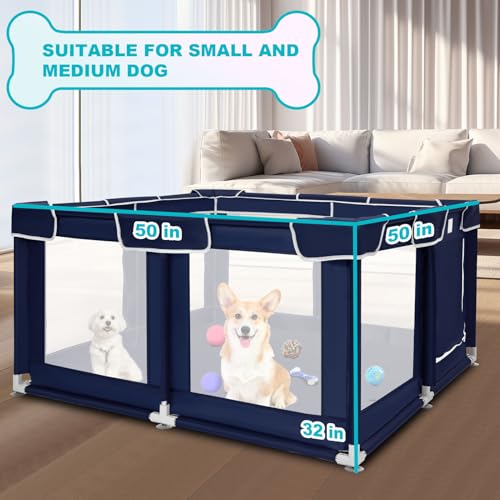 Dog Playpen 50 × 50 inch, Puppy Playpen with Bottom, 32 Inch Height Pet Playpen - style: 50 Inch Dog Playpen without Top