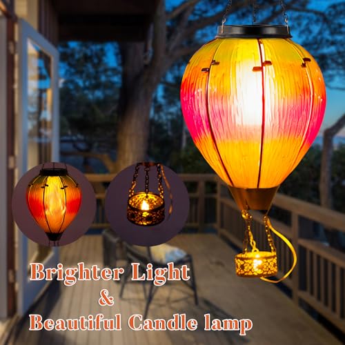 Large Solar Hot Air Balloon Lantern with Flame, Colorful Glass Hanging Balloon Lanterns Outdoor Waterproof Garden Decor for Yard Patio, Birthday Mother's Day Gifts for Women Mom - color: Gradient Pink