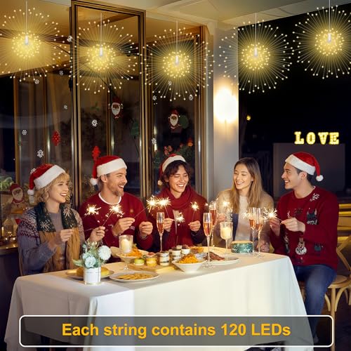 Starburst Sphere Lights with Remote Control 120 LED Firework Light 8 Modes Wedding Decorative Hanging Lights for Party Patio Garden Warm White 4 Pack - size: 4Pack