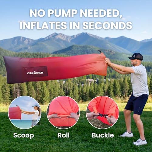 Portable Inflatable Lounger for Beach & Camping – Self-Inflating Air Couch, Beach Sofa, and Outdoor Lounge Chair for Relaxation and Comfort - color: Sunset Fade