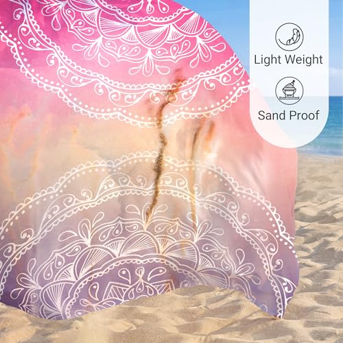 Sunlit Silky Soft Sand Proof Beach Blanket 106"x81" / 85"x72" Sand Proof Mat with Corner Pockets and Mesh Bag for Beach Party, Travel, Camping and Outdoor Music Festival, Mandala - color: Purple Red, size: 85"x72"