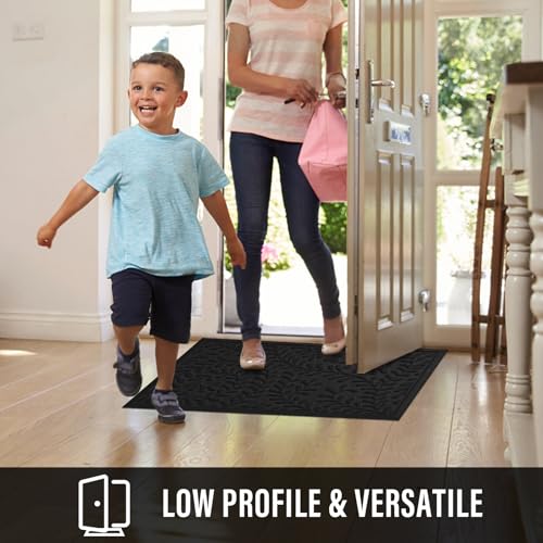 HIYARD Front Door Mat, Absorbent Dirt Trapping Welcome Door Mat Indoor Outdoor, Non Slip Entry Mat, Indoor Outdoor Door Mats, Fade Resistant, Low Profile Doormat for Entryway, 29×17, Black - color: Black, size: 1'5" x 2'5" (Rectangular)