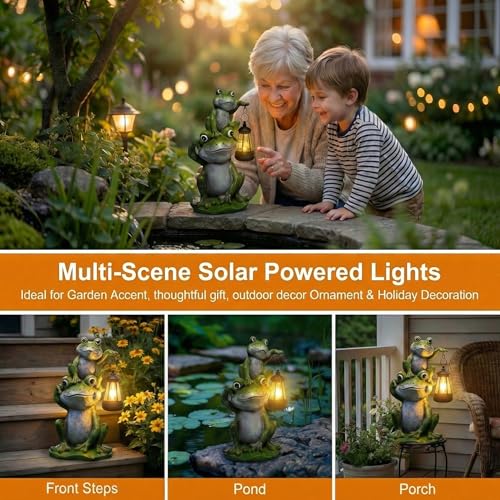 Lyeasw Solar Frog Garden Statues with Lights, Waterproof Outdoor Frog Decor for Patio Porch Yard, Mother’s Day Gardening Gift for Mom, Women & Frog Lovers - color: Frogs