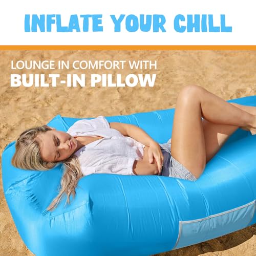 AlphaBeing Inflatable Lounger Beach Chair Accessories, Air Sofa Hammock Inflatable Couch for Camping Backyard Lakeside with Compression Sacks, Ideal Outdoor Gifts for Adults - color: Aqua Blue
