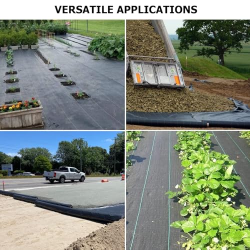 DWALE 3x300 ft 4OZ Black Polypropylene Plain Weed Barrier Fabric for Driveway, Landscaping & Construction Projects - size: 3x300 ft-4oz