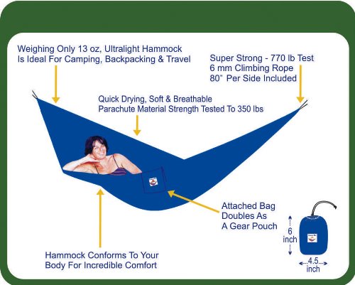 Hammock Bliss Ultralight - Lightweight Compact Portable Camping Adventure Hammock - Quality You Can Trust - 80" / 200 cm Rope Per Side Included - Only 13 oz / 380 Grams (Multi) - color: Multi Color