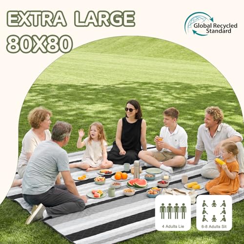 Genovega Waterproof Beach Blanket Picnic Outdoor Mat Rug Parents Papa Stepdad Pappy Poppy Pawpaw Grandpa Who Want Nothing Everything Bride in Law Daughter Son Father Happy Birthday Ideal - color: Gery Black Stripe, size: 6'8" x 6'8" (Square)