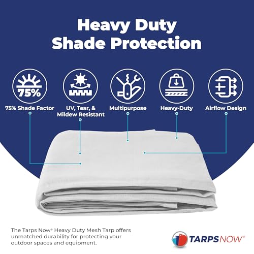 Tarps Now 6' x 10' White Heavy Duty Mesh Tarp with Brass Grommets - UV Resistant Reflective White 75% Sun Shade, Backyard, Patios, Breezeways, Gazebos, Kennels, Mesh for Flatbeds, Trucks or Trailers - size: 6' X 10'