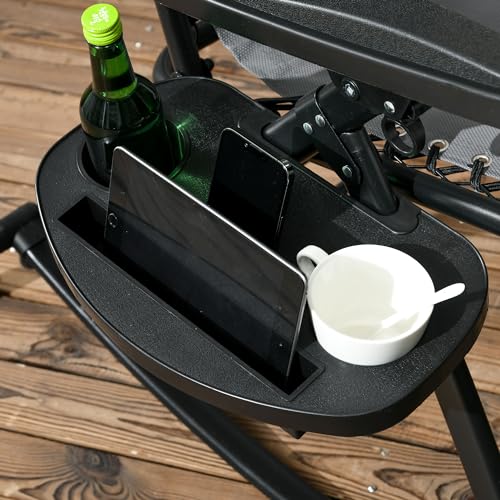 Outsunny Set of 2 Outdoor Rocking Chairs, Foldable Reclining Zero Gravity Lounge Rocker with Pillow, Cup & Phone Holder, Combo Design with Folding Legs, Gray - color: Grey, size: 2 Packs