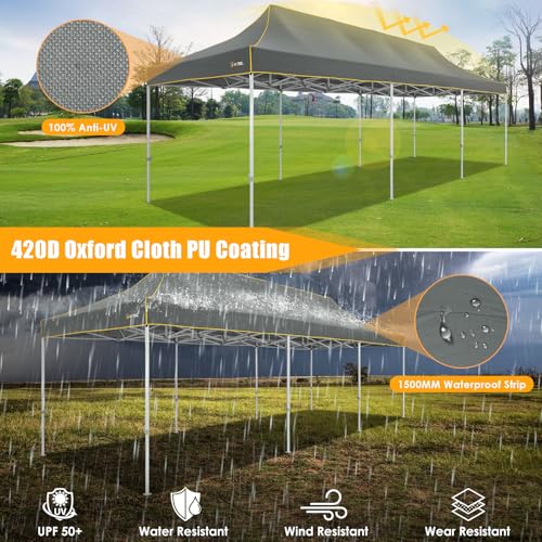 HOTEEL 10x30 Heavy Duty Pop Up Canopy Tent for Parties Event Wedding Commercial Instant Canopy with Wheeled Bag, Party Tent Waterproof UV 50+&Windproof, Upgraded Thick Hexagonal Legs, Gray - color: Gray, size: 10x30FT (No Walls)