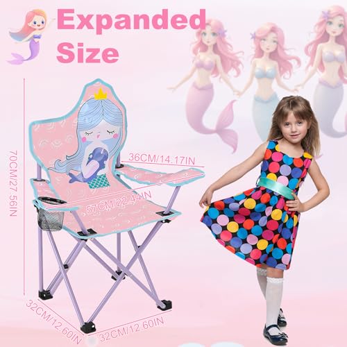 KABOER Kids Outdoor Folding Lawn and Camping Chair with Cup Holder and Carrying Bag, Children's Camping Chairs - color: Pink Mermaid
