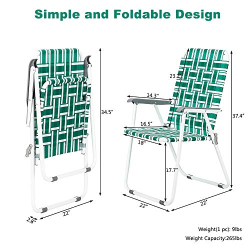VINGLI Patio Lawn Webbed Folding Chairs Set of 2, Outdoor Beach Chair Portable Dining Chair for Yard, Garden (Green, Classic) - color: Green, size: Regular Size
