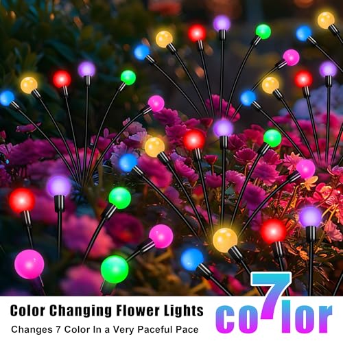 Solar Garden Lights Outdoor Decor, 24 LEDs Solar Firefly Light, Multicolor Changing RGB Swaying Lights Outdoor Waterproof, 4 Pack 6 Heads Christmas Garden Decorative for Yard Patio Pathway Lawn Decor - color: Multicolor, size: 4 Pack 24 LED