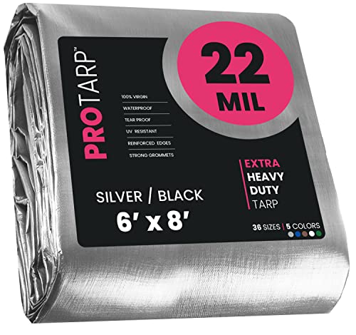 Extreme Heavy Duty 22 Mil Tarp Cover, Waterproof, UV Resistant, Rip and Tear Proof, Poly Tarpaulin with Reinforced Edges for Roof, Camping, Patio, Pool, Boat. (Silver/Black 6′ X 8′) - color: Silver/Black-22 Mil, size: 6′ X 8′