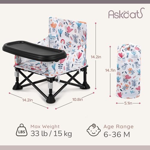 Toddler Booster Seat for Dining Table & Kitchen Chair - Portable Foldable with Removable Tray, Baby Camping Chair 6-36 Months Indoor Outdoor (Green Stripe) - color: Rainbow Baby Seat