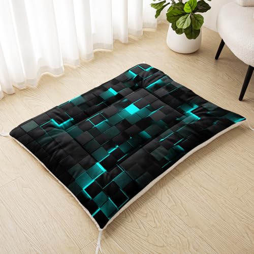 Nttopship Dog Cat Bed Mat Ultra Soft Fluffy Pet Bed Washable Fashion Dog Crate Beds Comfy Comfy Pet Sleeping Pad Suitable for Pet Raised Bed(30"x26",Turquoise Black) - color: Turquoise Black, size: Medium
