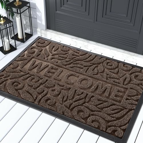 Yimobra Welcome Mat Outdoor 29.5x17, Waterproof Non-Slip Outdoor Mats for Front Door Outside Entrance, Low-Profile Entryway Mat Indoor for Garage Patio, Coffee - color: Coffee, size: 29.5x17 Inch