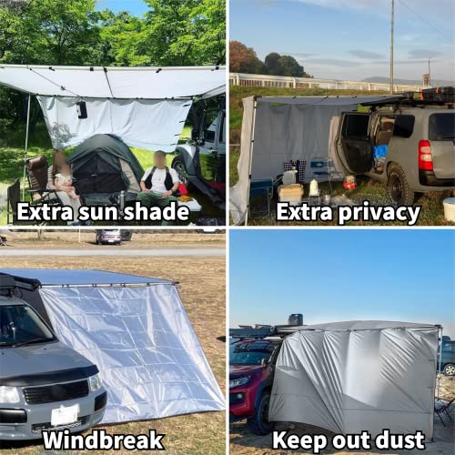 DANCHEL OUTDOOR Waterproof Car Awning Side Wall, Sun Shade Windbreak & Privacy Extension Lateral Tarp for Roof Rack Awning Overland Accessories(Gray, 8.2ftx6.5ft) - color: Gray, size: 8.2x6.5ft