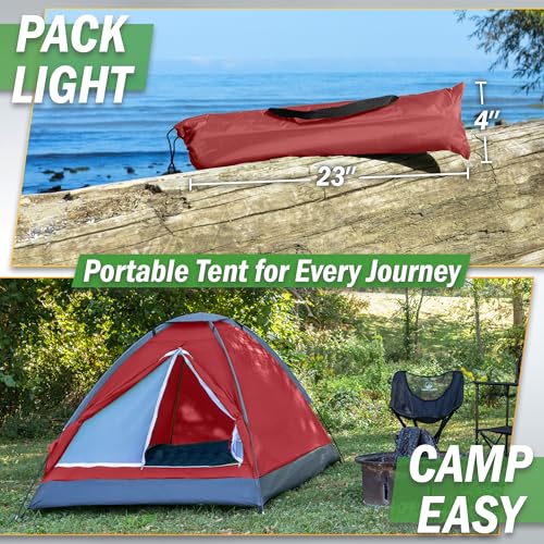 2 Person Outdoors Camping Tent with Rain Fly and Carrying Bag - Lightweight Outdoor Pop Up Tents for Camping Essentials, Music Festivals, Backpacking, Hiking, or Beach Shelter by Wakeman Outdoors - color: Red