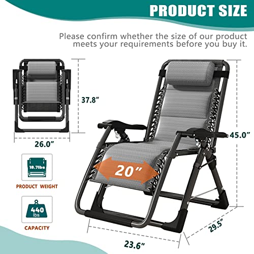 DoCred Zero Gravity Chair, Lawn Recliner, Reclining Patio Lounger Chair, Folding Portable Chaise with Detachable Headrest and Cup Holder Cool Gray - color: Cool Gray, style: Zero Gravity Chair