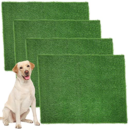 Roowest 4 Pcs Dog Grass Pee Pads for Dogs 18'' x 23'' Artificial Washable Fake Heavy Absorbency Grass Pad for Puppy Non Slip Rug Replacement Turf for Potty Training Outdoor Indoor