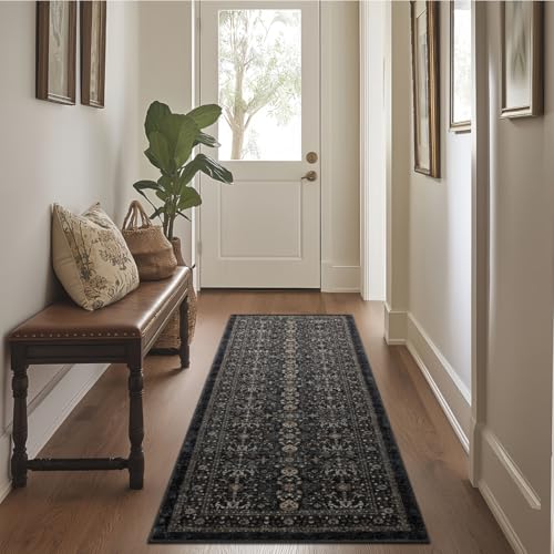 Ruaruarug Area Rug Non Slip Machine Washable Ultra Soft Living Room/Bedroom/Kitchen/Outdoor/Classroom Black Grey, 2'×6' - color: Dark Grey, size: 2' x 6' (Rectangular)