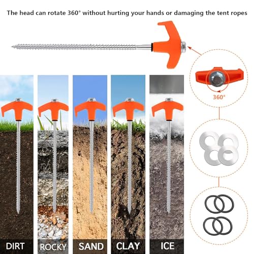 8" Screw in Tent Stakes Heavy Duty, Ground Anchors Screw in, Metal Threaded Tent Spikes, Camping Pegs for Canopies & Gardening Inflatable Decor (20 PCS Orange) - style: 20 PCS Orange