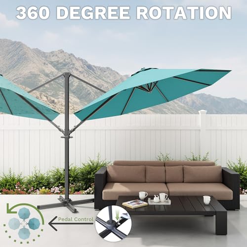 Patiowell 10 FT Patio Umbrella, Outdoor Cantilever Umbrella with 360 Degree Rotation & 5 Adjustable Tilt, Large Hanging Offset Round Sun Umbrella with Frame for Backyard Garden Poolside, Sky Blue - color: Sky Blue, size: 10 FT