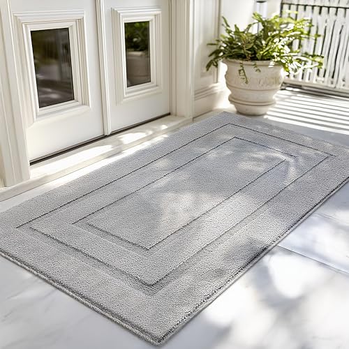 GRANNY SAYS Front Door Mat Outside Entrance, Welcome Matt Non-Slip, Outdoor Door Mats for Entryway, Long Front Porch Mat Low Profile Resist Dirt Easy to Clean, 60" x 36", Grey - color: A-grey, size: 3' x 5' (Rectangular)