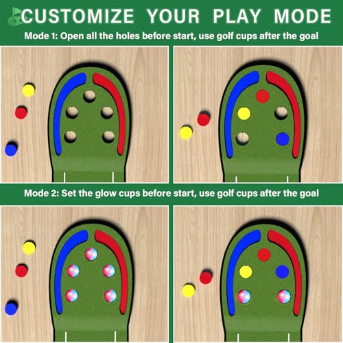 VATOS Upgraded Golf Putting Mat Indoor for kids - Golf Game Set with LED Balls, Glow Cups, Irons & Putters, Portable Putting Green Outdoor for Home Backyard Office Party, Golfing Gifts for Kids Adults
