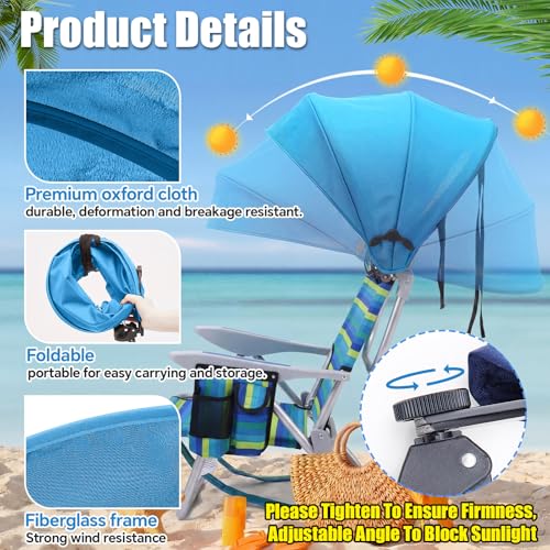DaisyInner 1 Pcs Beach Chair Umbrella Canopy Extra Large Foldable Chair Sun Shade with Adjustable Clamp for Beach Camping Fishing Lounge Outdoor (Light Blue) - color: Light Blue