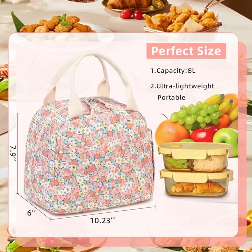 LEDAOU Lunch Box for Women Insulated Lunch Bag Corduroy Lunch Tote Bags Leakproof Cooler Lunch Case for Travel Work Picnic - color: Colorful Flower 181