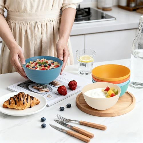 Wheat Straw Bowls, 26 OZ Cereal Bowls Set of 6, Unbreakable Salad and Soup Bowls for Kitchen, Microwave & Dishwasher Safe Bowl Set, Plastic Camping Bowl - Multi - color: Multicolor, size: 26 Oz
