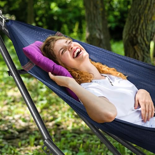 Tranquillo Universal Double Hammock with Stand Included for 2 Persons/Foldable Hammock Stand 600 lbs Capacity Portable Case - Inhouse, Outdoor, Camping, Aegean - color: 1. Aegean
