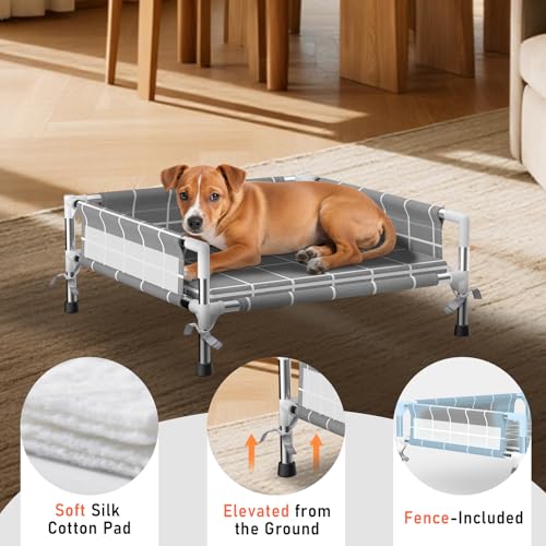 Elevated Dog Bed with Three-Sided Fence and Removable Cushion - Anti-Slip Feet, Stable Design, Easy Assembly, Indoor Relaxation & Outdoor Activities for Small Dogs, All-Season Comfort - size: Cushion-S