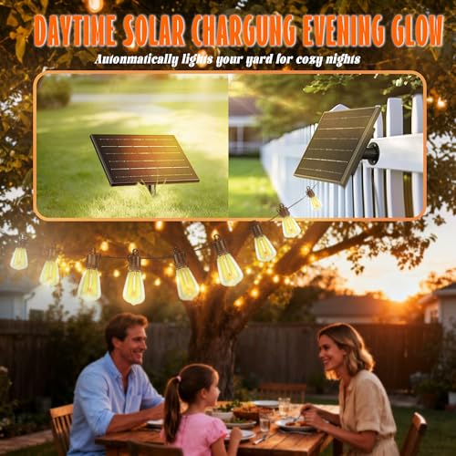 GUNABAY Outdoor Solar String Lights with Remote -100FT Wire and 50+1 LED shatterproof Bulbs,dimmable Waterproof Fairy Lights for Patio, Garden, Yard, Balcony & Party Decor - size: 100