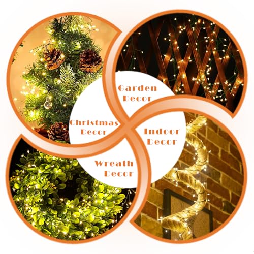 ITICdecor Solar Powered String Lights Outdoor 9.8FT 120 LED Waterproof Firecracker Fairy Lights with 8 Modes Green Copper Wire for Christmas Garden Wedding Patio Garden Yard Decor - color: Warm White, size: Firecracker