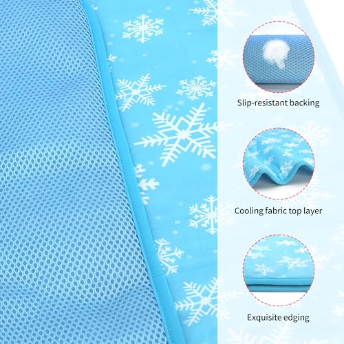 DELIFUR Cat Cooling Mat- Pet Cooling Mat Outdoor for Dogs Self Cooling Pad for Kitten Cat Puppy Machine Washable (Small, Blue Snowflake) - color: Blue Snowflake, size: S: 19.5" x 15.5"