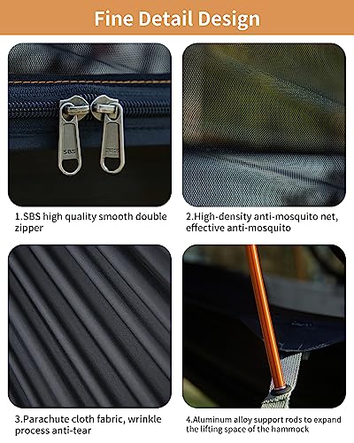 Camping Hammock Tent with Mosquito Net and Sunshade, Extra Large for 2 Person, Lightweight Hanging Hammocks Tree Straps, Bivvy Ground Tent for Outside, Hiking, and Travel - color: Hammock-orange