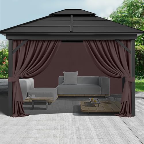 Gazebo Privacy Curtains 10' x 10' with Zipper 4-Panels Side Wall Universal Replacement for Patio, Outdoor Canopy, Garden and Backyard Coffee Brown(Curtain Only) - color: Coffee, size: 10' x 10'