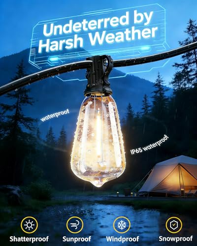 TW SHINE 100 FT Solar String Lights Outdoor, 31+2 LED Waterproof Shatterproof Bulbs with Remote Dimmable Timer, 3 Lighting Modes Patio Light for Garden Yard Wedding Party Holiday Decoration