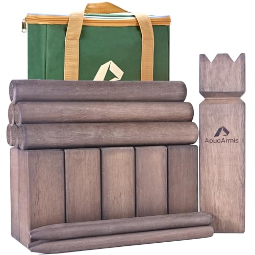 ApudArmis Kubb Yard Game Set, Viking Chess Outdoor Clash Toss Yard Game with Carrying Case - Rubber Wooden Backyard Lawn Games Set for Teenagers Adults Family - color: Brown