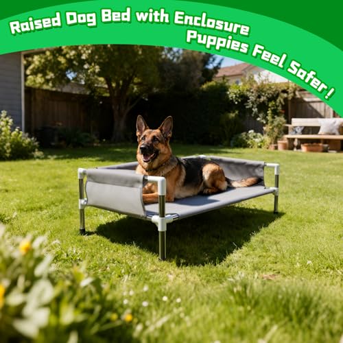 Makerfire Elevated Dog Bed, Raised Dog Sofa Bed for Medium Dogs, Detachable Cooling Indoor/Outdoor Pet Cot with Non-Slip Feet, Polyester Cotton (33''L x 20.5''W x 11.6''H) - color: Grey-M- (33'' L x 20.5'' W x 11.6" H)