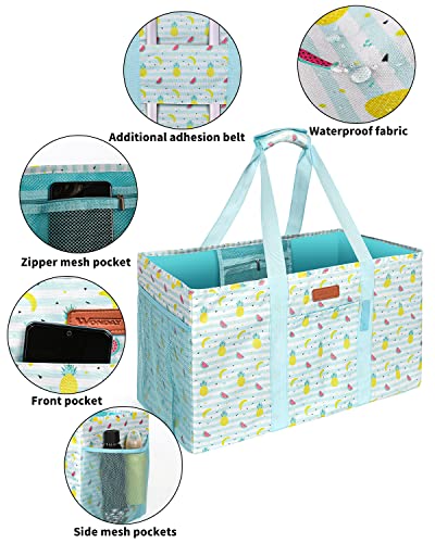 WONDAY Beach Tote,Utility Tote, Extra Large Utility Tote Bag, Reusable Grocery Bags Foldable, Large Tote Bag With Handles Shopping Bags for Beach, Groceries, Picnic, Laundry - color: Blue Fruit