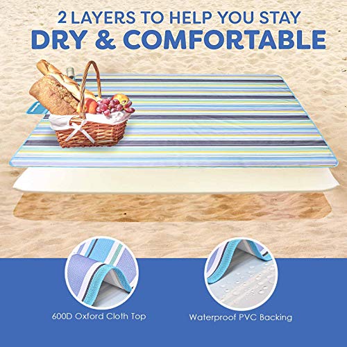 GIVERARE Picnic Beach Blanket, XL Sandfree Waterproof Outdoor Camping Blanket, Quick Drying Oxford Family Mat, Portable Extra Large Picnic Mat for Travel, Hiking, Music Festival, Lawn - color: Blue