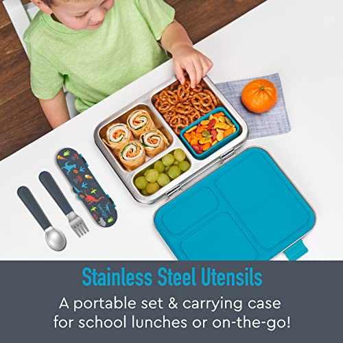 Bentgo Kids Stainless Steel Utensil Set - Reusable Fork, Spoon & Storage Case, PFAS- & BPA-Free, Easy-Grip Handles, Lightweight, Dishwasher Safe, School Lunch, Travel & Outdoors (Dinosaur) - color: Dino