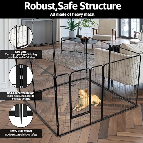 PJYuCien Dog Playpen Plus Storage Bag, 31.3" H 8 Panels Puppy Pen with Square Bottom & Top Cover, Heavy Duty Dog Fence for Camping - style: 8-Panels 31.3"W