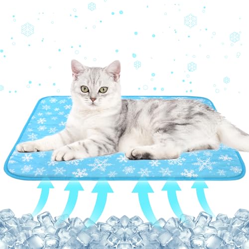 DELIFUR Cat Cooling Mat- Pet Cooling Mat Outdoor for Dogs Self Cooling Pad for Kitten Cat Puppy Machine Washable (Small, Blue Snowflake) - color: Blue Snowflake, size: S: 19.5" x 15.5"