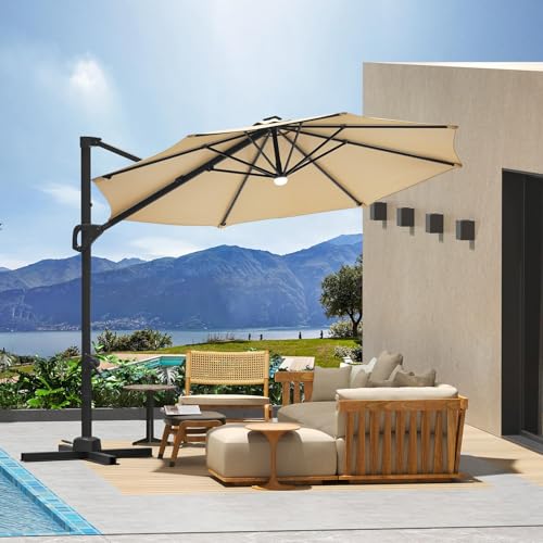 9ft Outdoor Patio Umbrella Heavy Duty 8 Ribs, Waterproof UV Protection Sun Shade with Crank Lift & Push Button Tilt, Outdoor Umbrella for Deck, Pool, Garden, Backyard, Lawn - color: Beige&Round, size: 10FT Roman